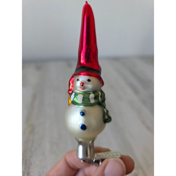 Unique snowman clip glass ornament Xmas hat scarf tree - Picture 1 of 10